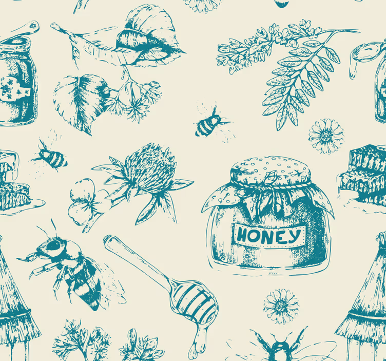 Honey turquoise pattern roller blind for kitchen window - TenStickers