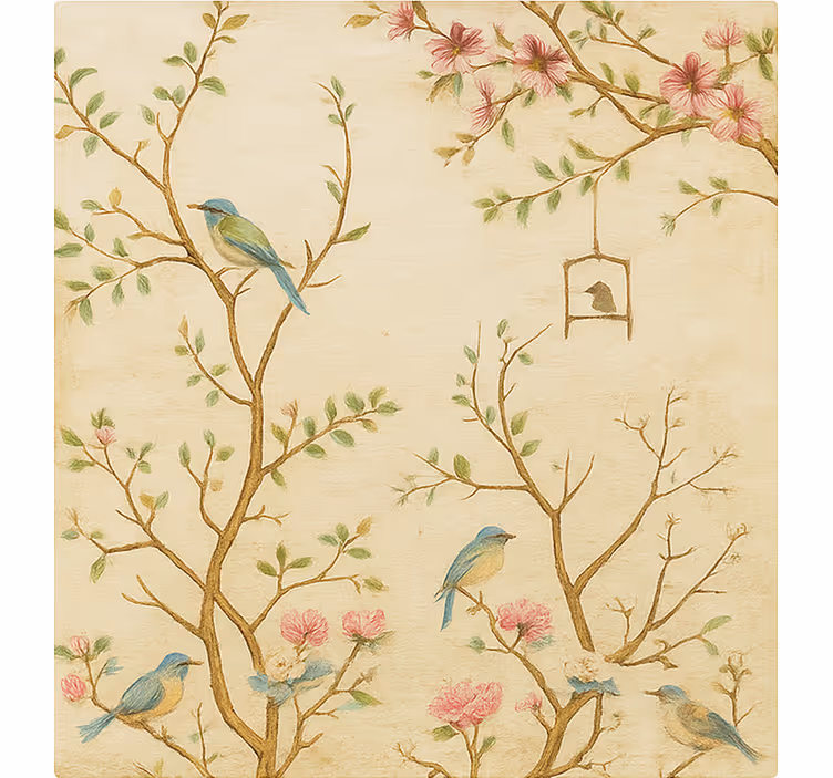 Birds blossoms branches kids roller blind - TenStickers