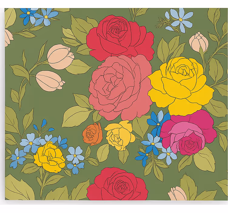 Floral rose pattern roller blind for kitchen window - TenStickers
