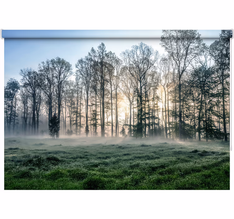 Misty morning meadow tree roller blind - TenStickers