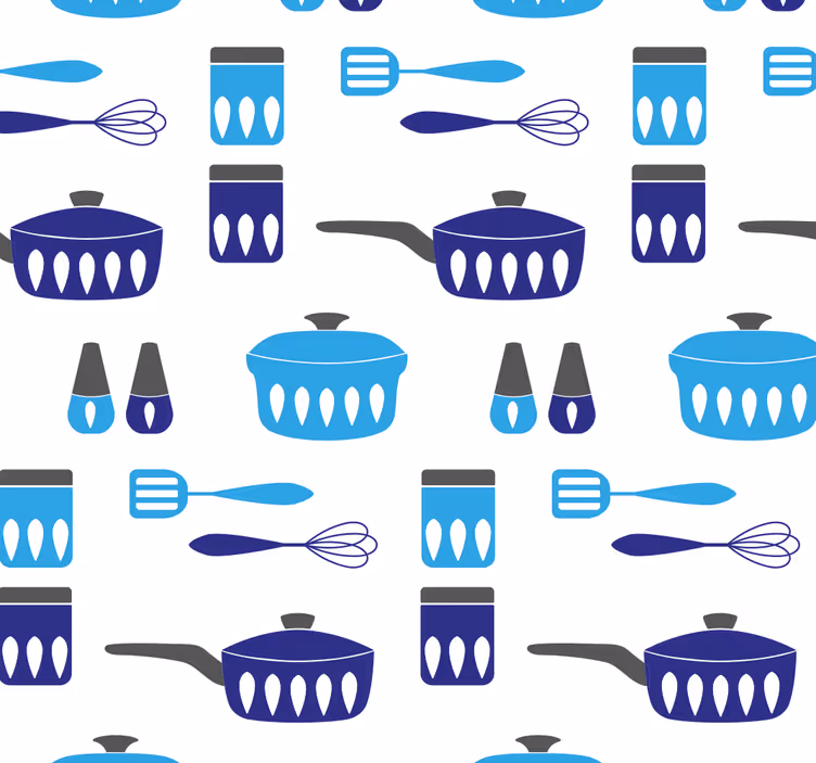 Roller blind for kitchen window in blue utensils pattern - TenStickers