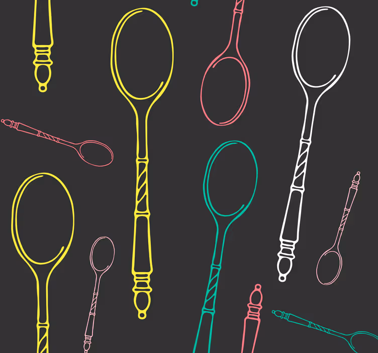 Roller blind for kitchen window neon utensils design - TenStickers