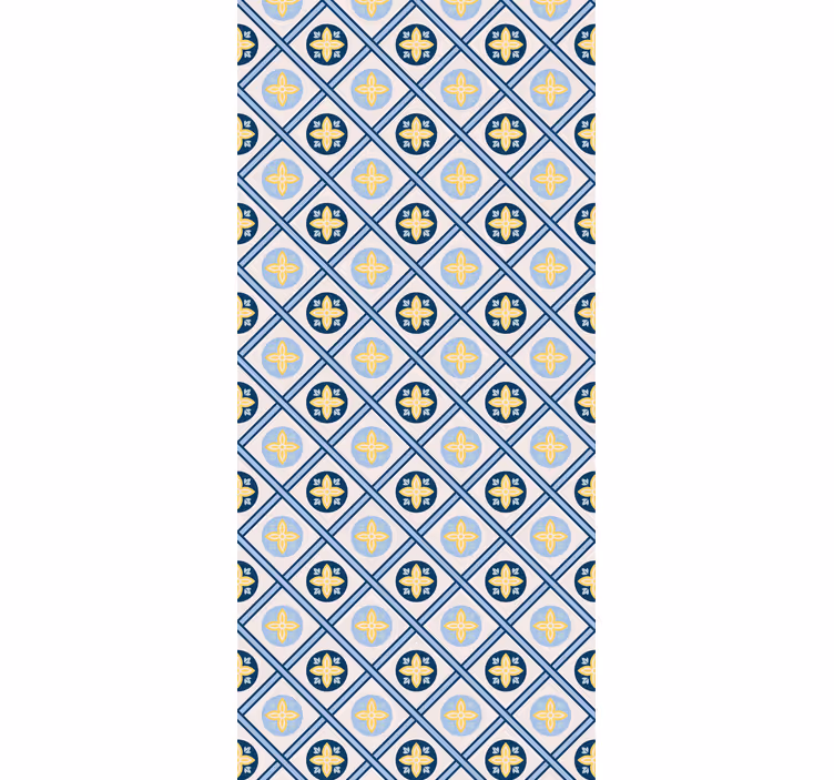 Roller blind for kitchen window in baby blue and yellow tile - TenStickers