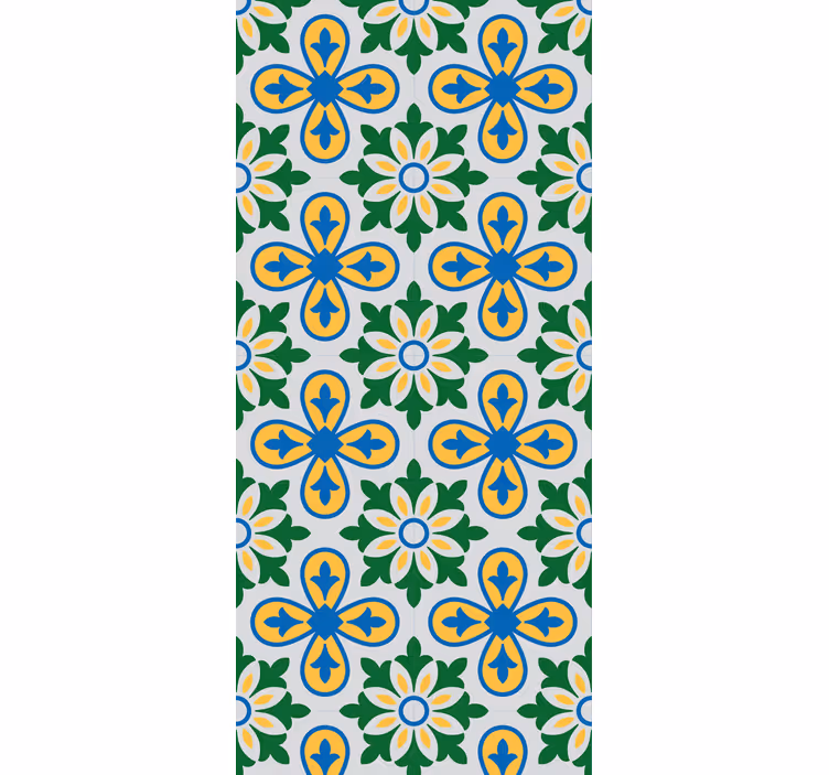 Roller blind for kitchen window in yellow and blue tile - TenStickers