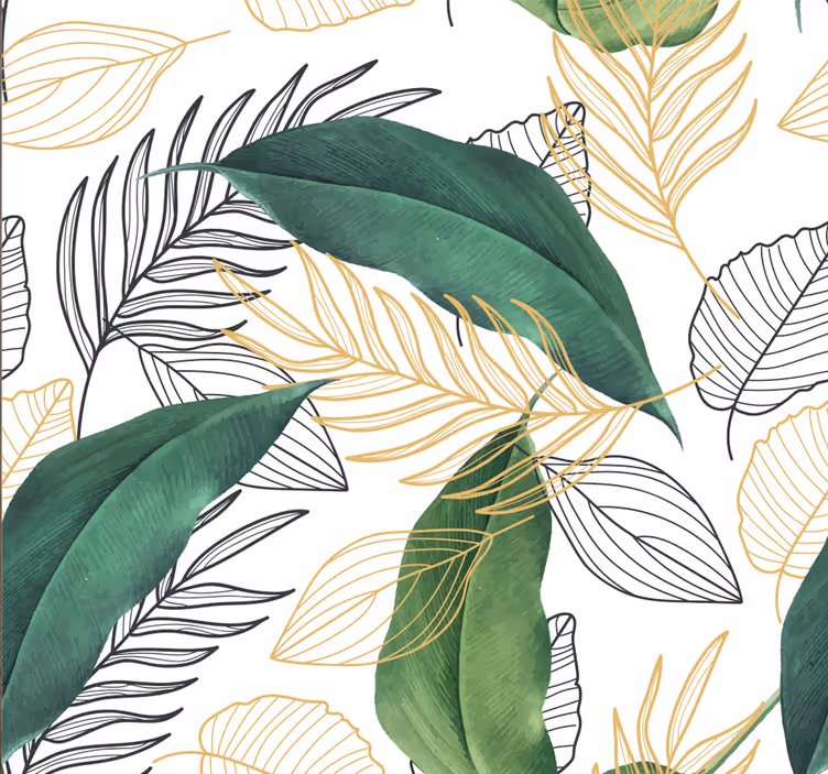 Green and gold leaves art roller blind for kitchen window - TenStickers