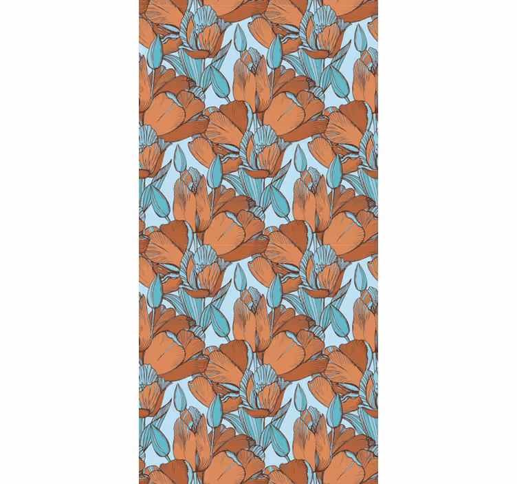 Dining room roller blinds with brown tulips blue design - TenStickers