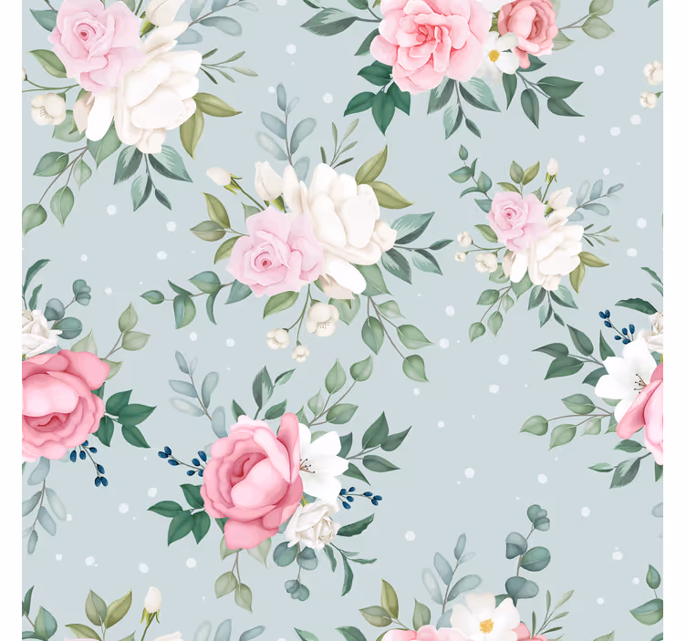 Dining room roller blinds in blue and pink floral - TenStickers