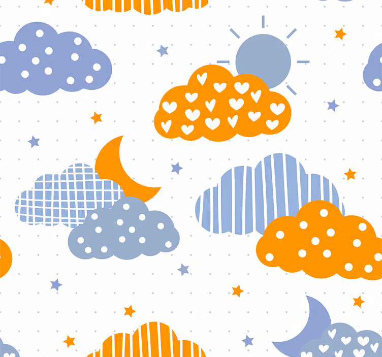 Kids roller blind blue and orange clouds sun - TenStickers
