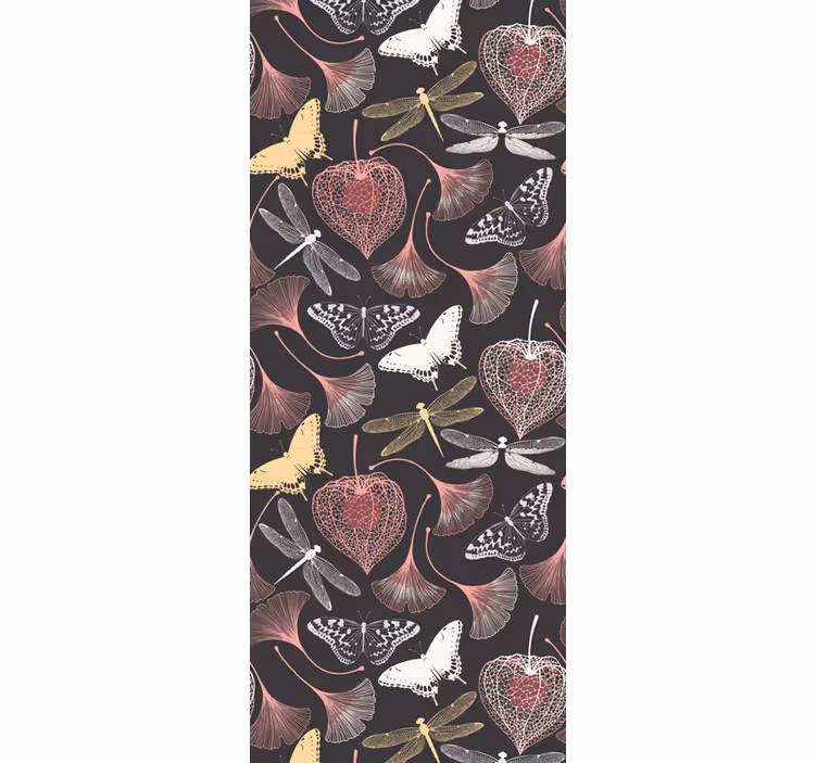 Kids roller blind pink leaves black butterfly pattern - TenStickers
