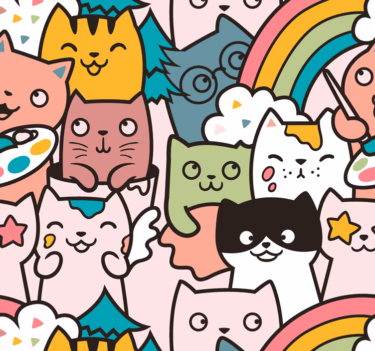 Kids roller blind cat doodle pastel colors pattern - TenStickers