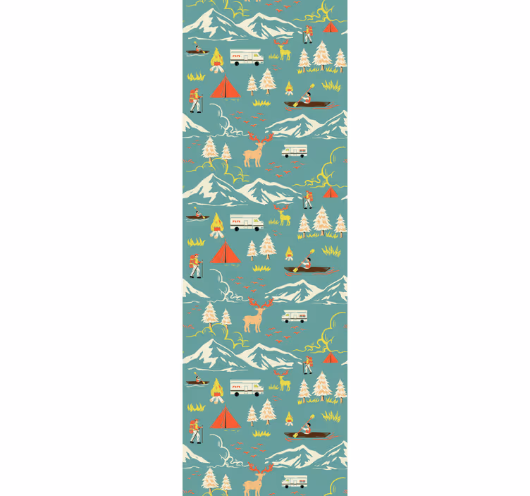 Kids roller blind camping adventure with trees and path - TenStickers