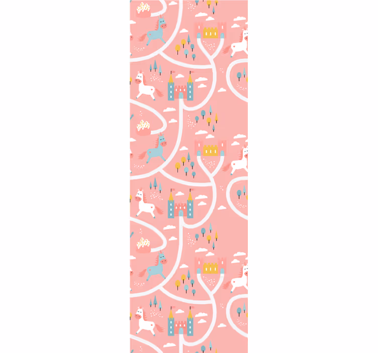 Kids roller blind with pink unicorns and castles - TenStickers
