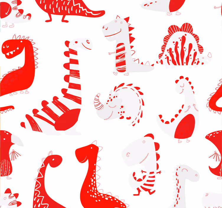 Kids roller blind dinosaurs red sketches - TenStickers