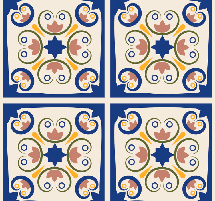 Modern roller blind pink flowers portuguese tile - TenStickers