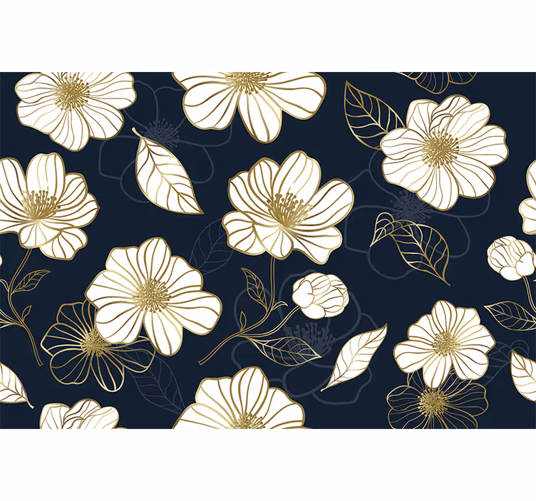 Roller blind for kitchen window with gold floral lineart - TenStickers