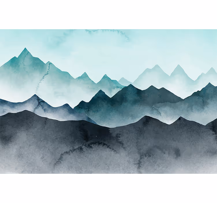 Roller blind for kitchen window painted blue mountains - TenStickers