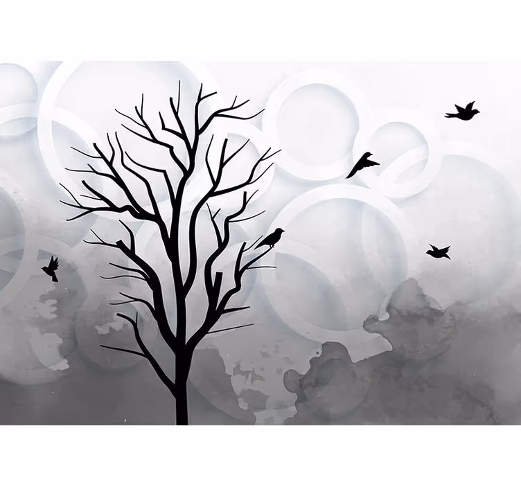 Roller blind for kitchen window black tree with birds - TenStickers