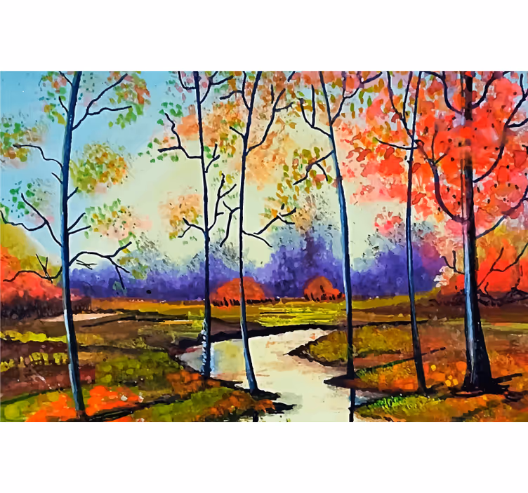 Roller blind for living room colorful spring trees - TenStickers