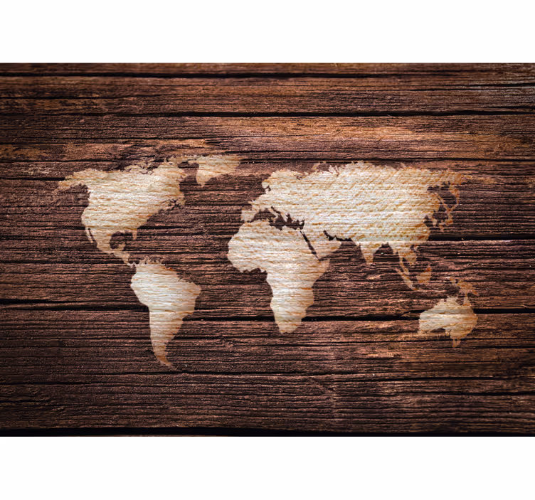 Roller blind for living room wooden brown world map - TenStickers
