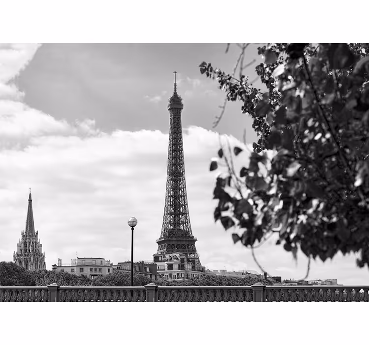 Roller blind for living room black and white eiffel tower - TenStickers