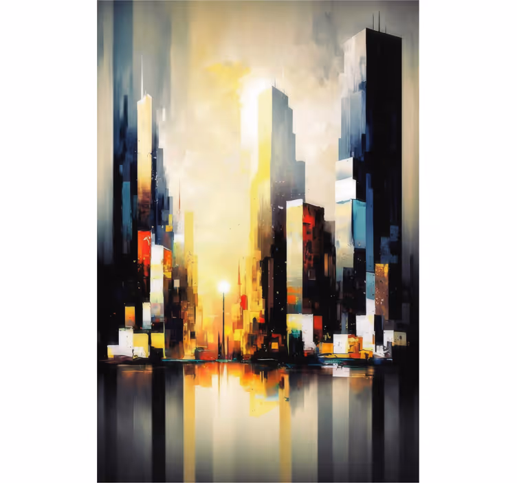 Roller blind for living room modern abstract city art - TenStickers