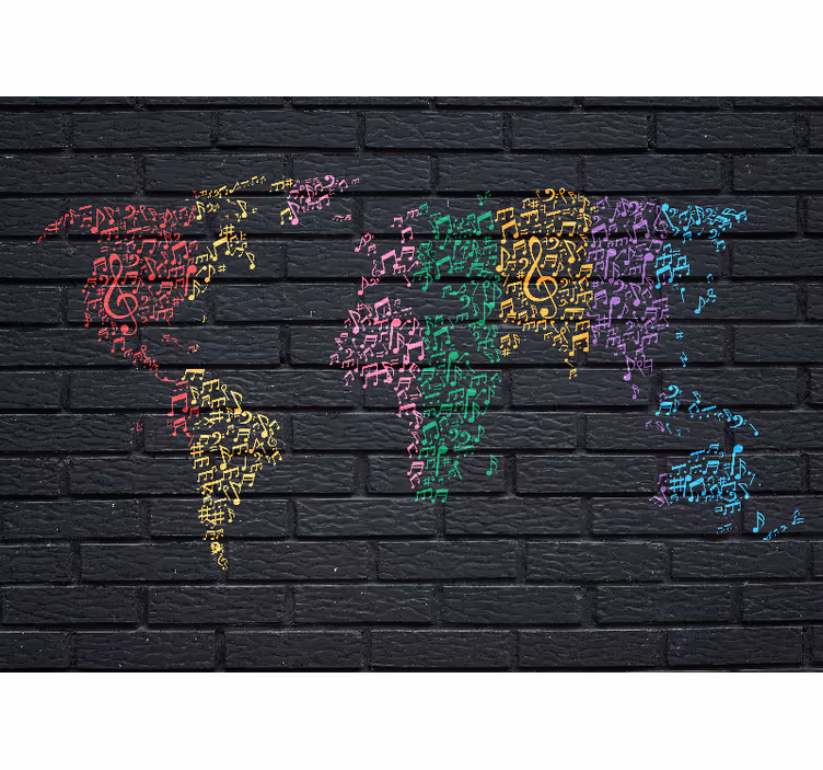 Black roller blind with rainbow music sounds world map - TenStickers