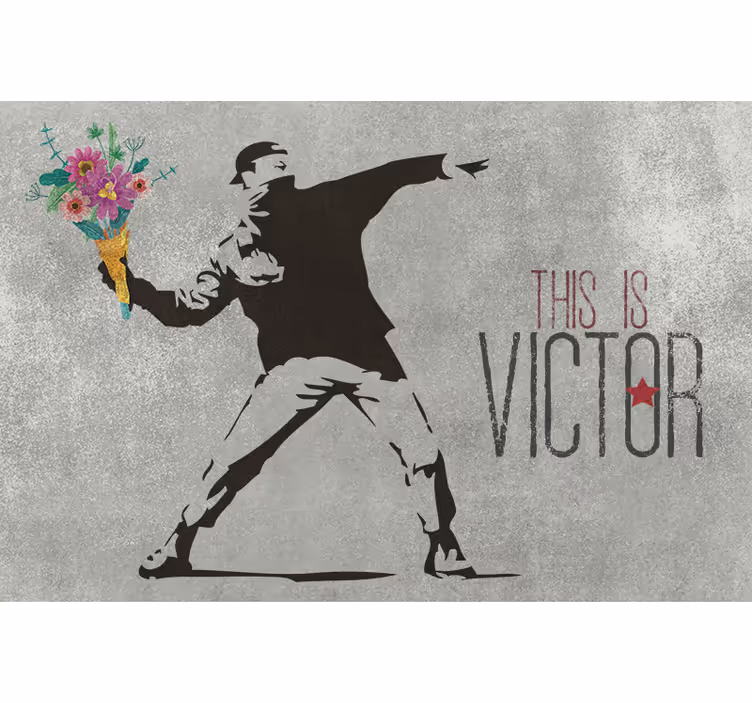 Grey roller blind personalized banksy flower bouquet - TenStickers