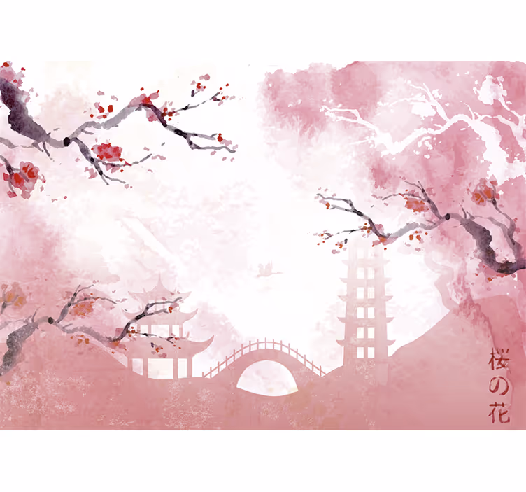 Cherry blossom panorama roller blind for living room - TenStickers