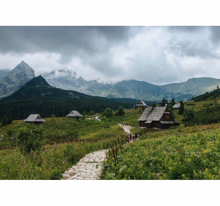 Green roller blind wooden houses in tatra mountains - TenStickers