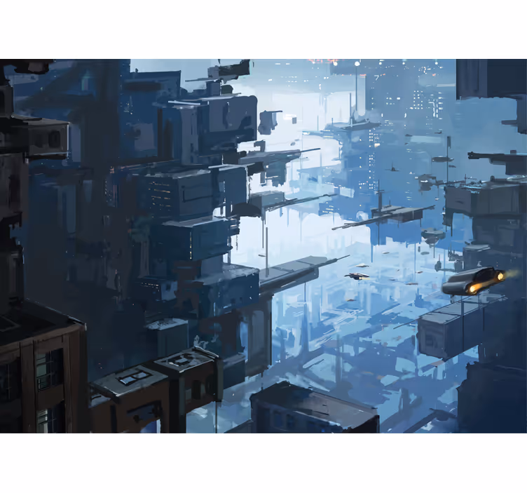 Futuristic city with spaceships roller blind for living room - TenStickers