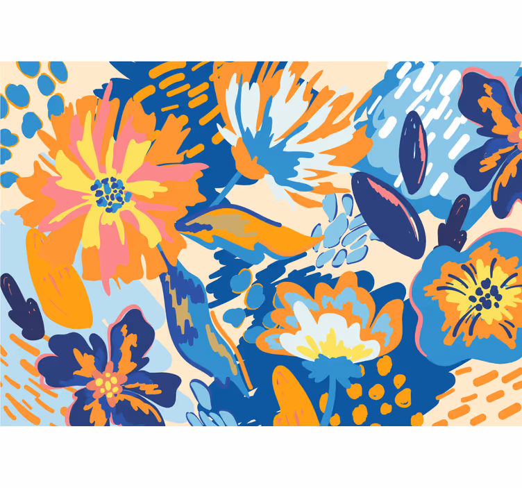 Blue orange and blue leaves roller blind for living room - TenStickers