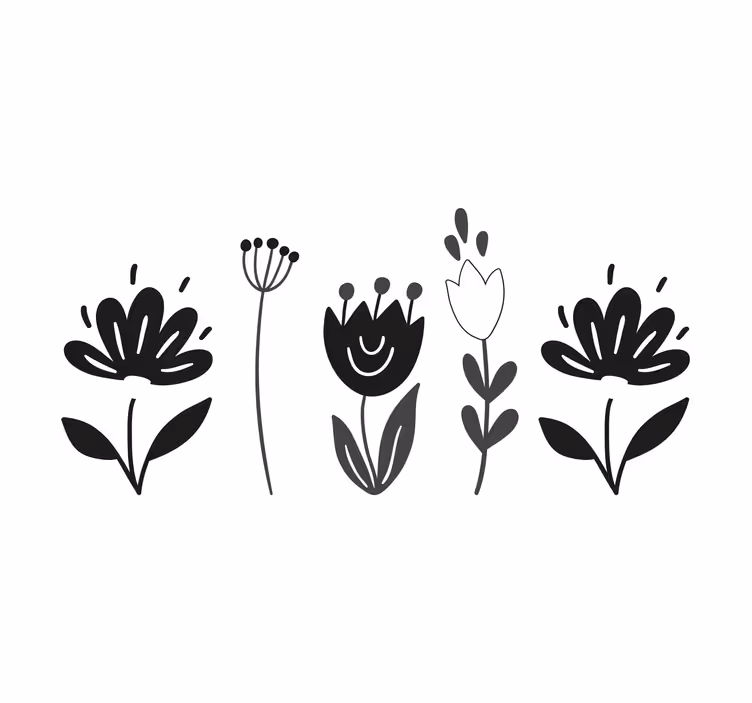 Black and white flowers roller blind for living room - TenStickers