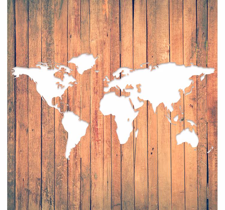 Roller blind for living room white world map on wood - TenStickers
