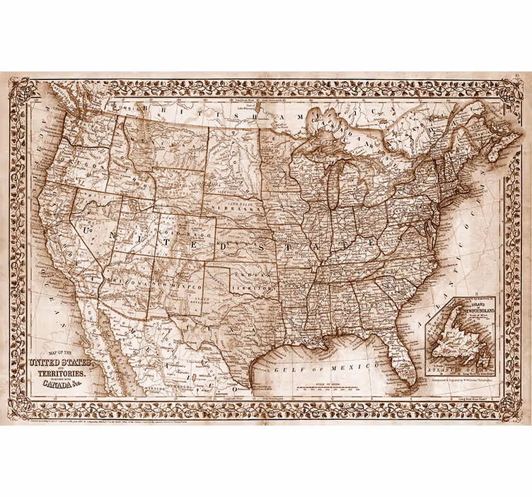 Roller blind for living room vintage north america map - TenStickers