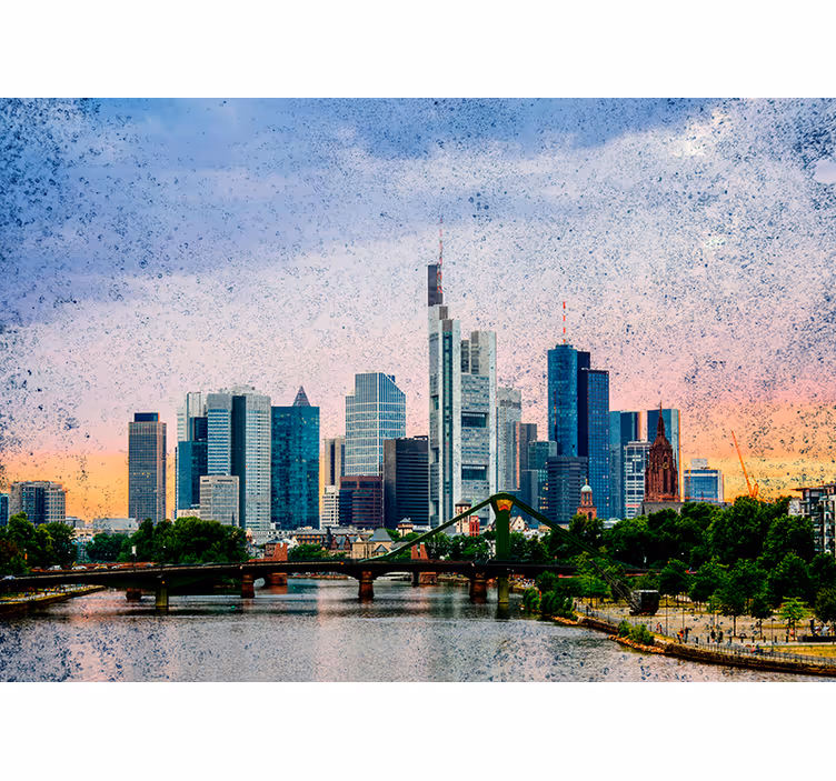 Roller blind for living room frankfurt skyline - TenStickers