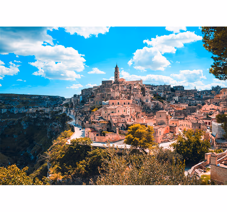 Roller blind for living room matera city view - TenStickers