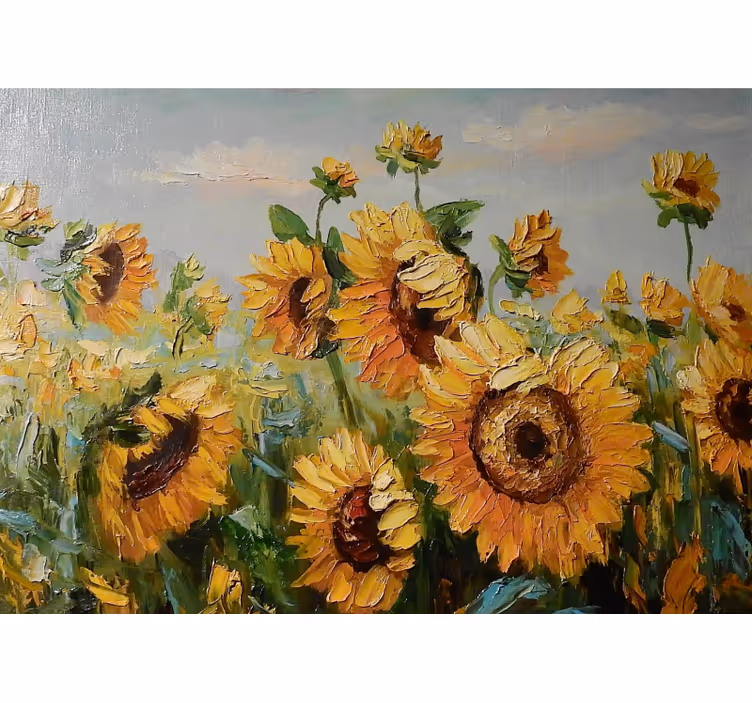 Roller blind for living room painted sunflower field - TenStickers