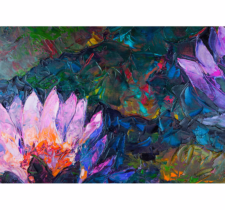 Roller blind for living room oil painting lotus - TenStickers