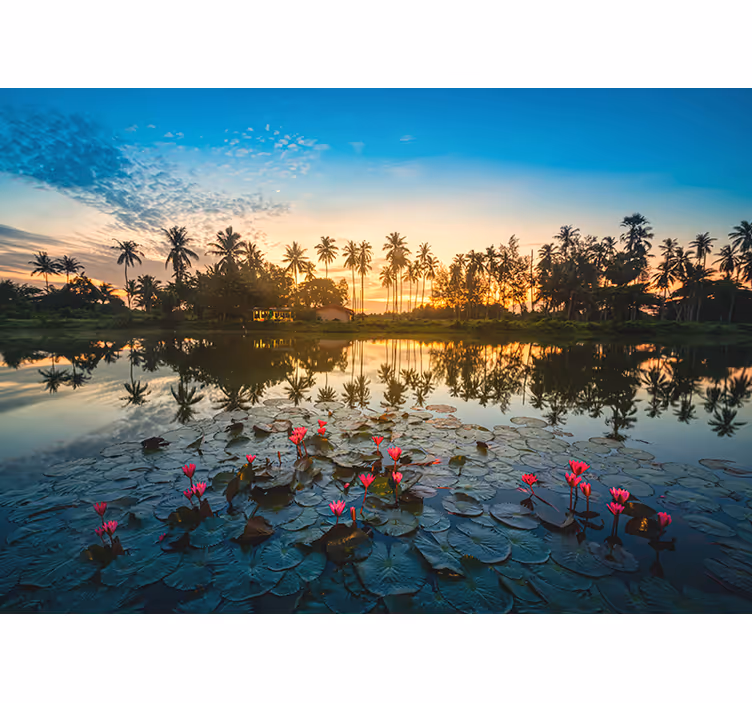 Roller blind for living room with lotus flower design - TenStickers