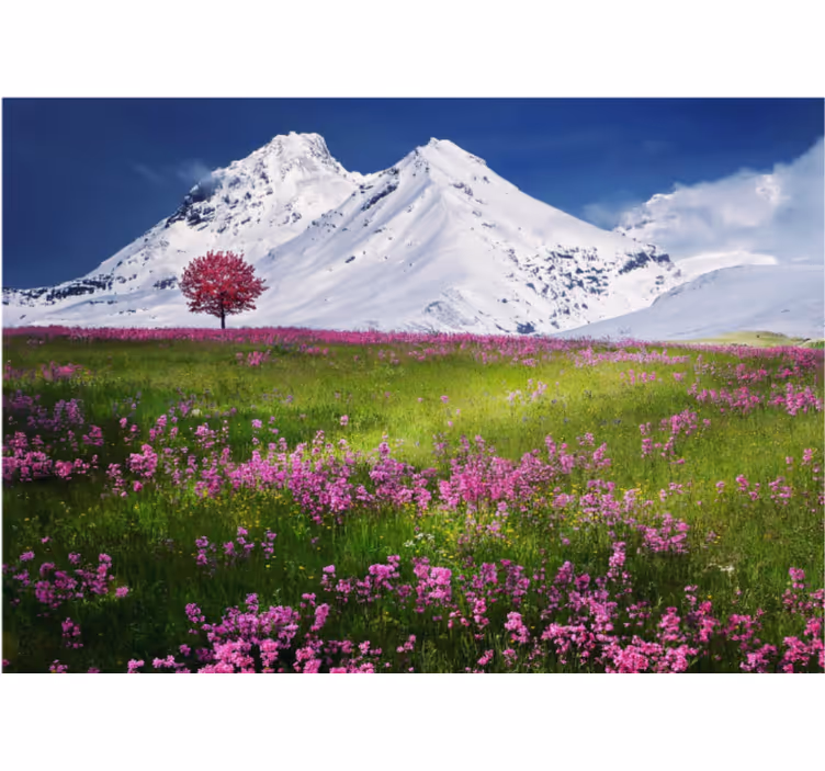Roller blind for living room mountain flower view - TenStickers