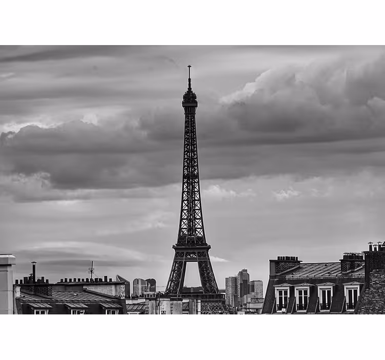 Roller blind for living room eiffel tower black and white - TenStickers