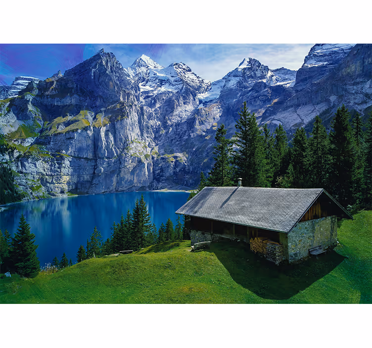Roller blind for living room lakeside mountain cabin - TenStickers