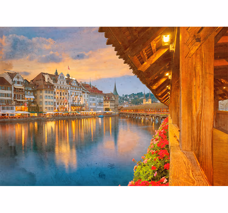 Roller blind for living room swiss lakeside charm - TenStickers