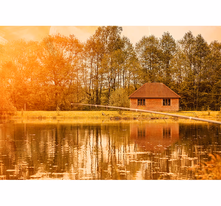 Roller blind for living room mountain lake view - TenStickers