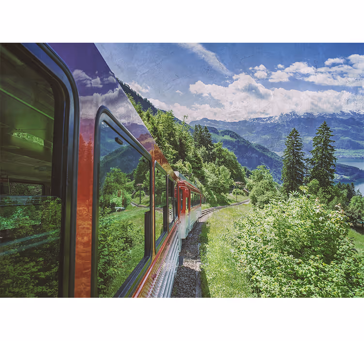 Red train in the forest roller blind for living room - TenStickers