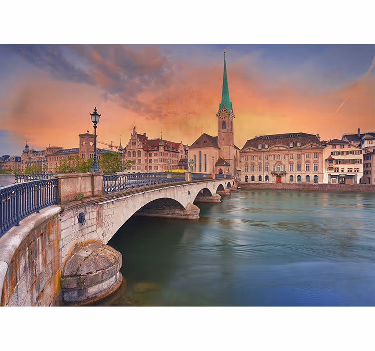 Roller blind for living room zürich lake bridge - TenStickers