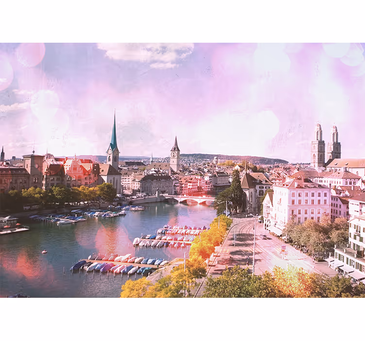 Roller blind for living room zürich lake view - TenStickers