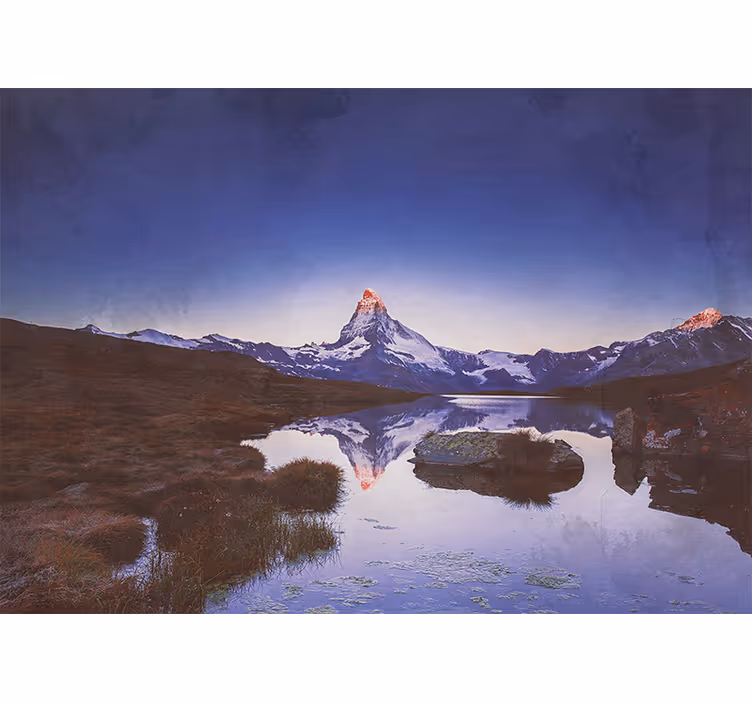 Snowy mountain reflection roller blind for living room - TenStickers