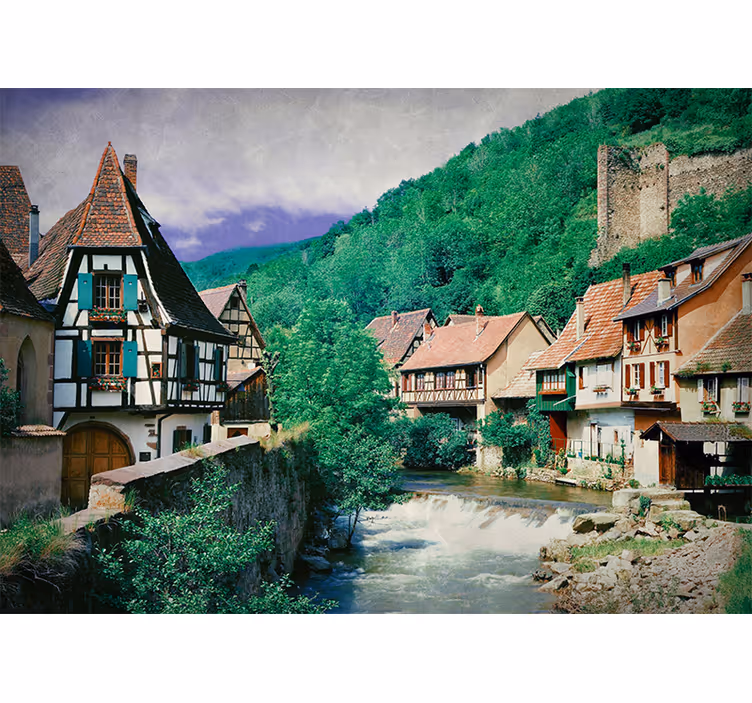 Beautiful town by the river roller blind for living room - TenStickers