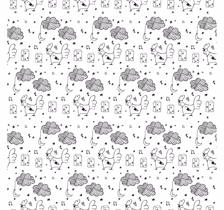 Roller blind for living room black and white chickens - TenStickers